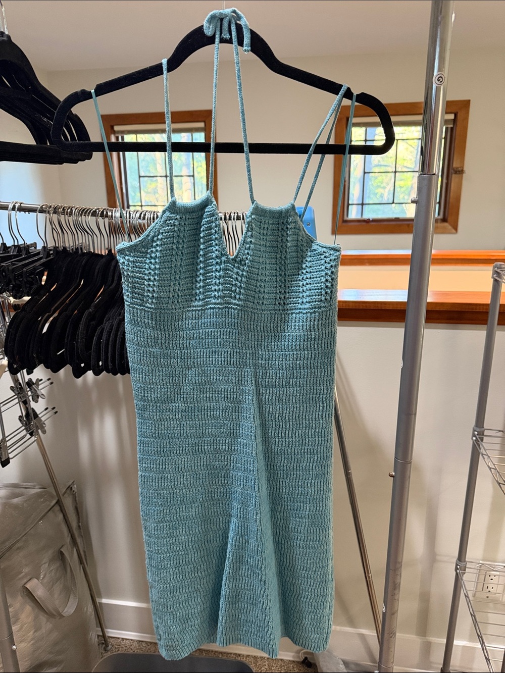 Olive & Oak Light Blue Hand-Knit Strappy Mini Dress